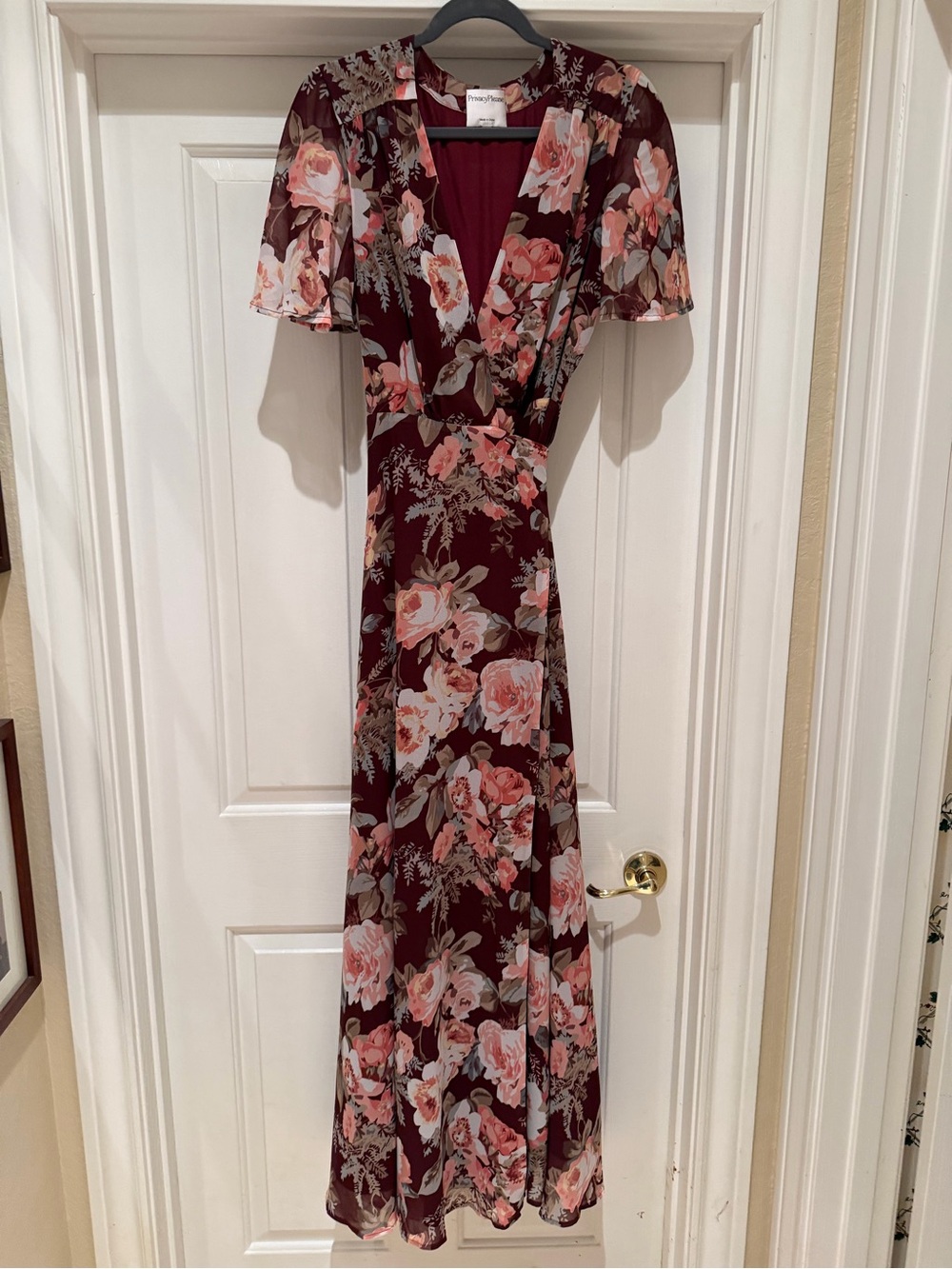 Privacy Please Burgundy Floral Maxi Dress with Pink & Coral Blooms